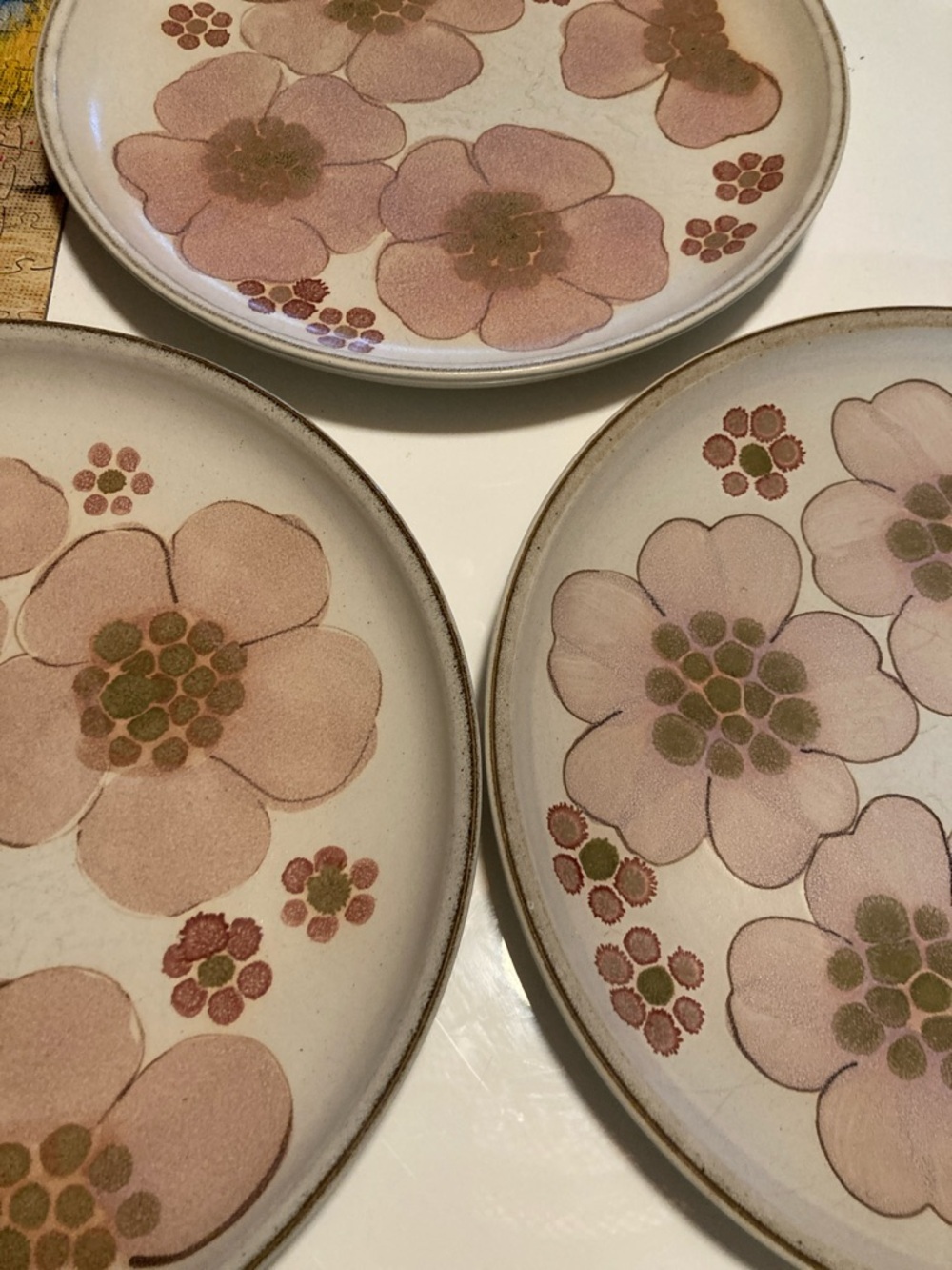 Denby Vintage Floral Ceramic Dinner Plates Pink Florals Set Of 3